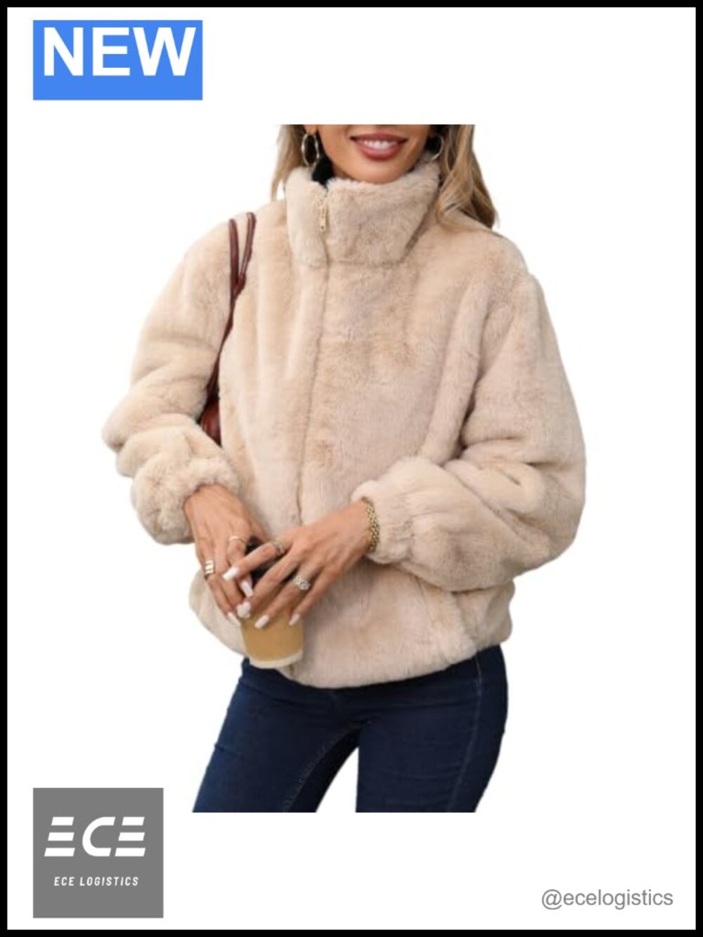 Cropped Faux Fur Jacket Fluffy Zip-Up Winter Coat